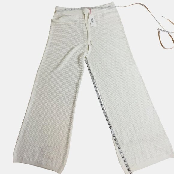VINEYARD VINES Crocheted Wide Leg Pants Marshmallow NWT Hemp Cotton Loungewear - Picture 4 of 10